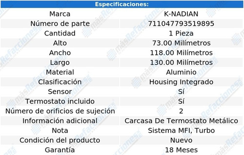 Toma Agua Termostato Aluminio Vectra V6 2.8l 06-08 K-nadian