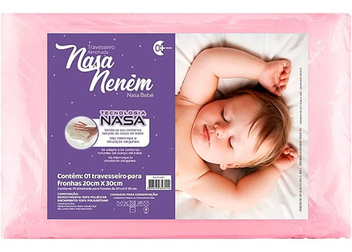 Travesseiro Bebê Nasa Neném Rosa 20x30cm 0m+ Fibrasca