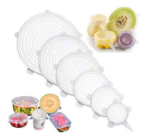 Set 6 Tapas De Silicona Adaptable Para Alimentos Reutilizabl