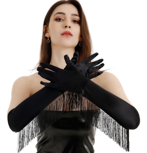 Guantes Largos Con Flecos Elegantes Dama Elegante De Satin