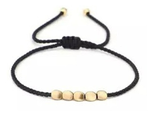 Pulsera Negra 5 Cuentas Doradas Corte De Princesa Unisex