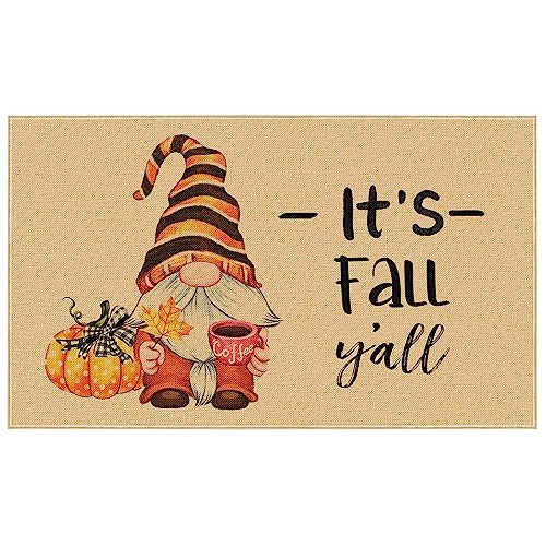 It's Fall Y'all Door Mat, Non Slip Gnome Pumpkin Entran...