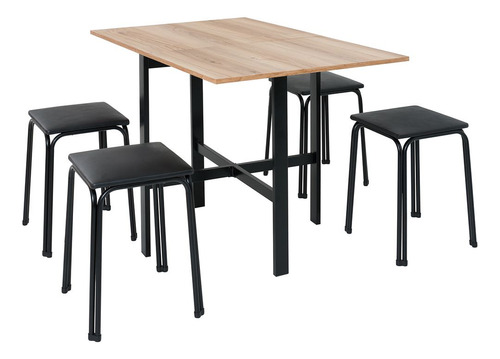 Conjunto Mesa Ciplafe Bia Dobravel 4 Banquetas 1,10m Pfcm Cor Preto Desenho Do Tecido Das Cadeiras Liso