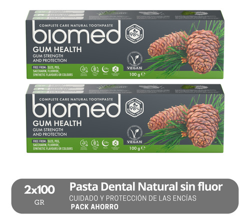 Pack 2 Pasta Dental Sin Fluor Biomed Gum Health Encías 100g