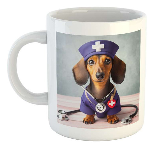 Taza Ceramica Perro Salchicha Medico Enfermera Salud