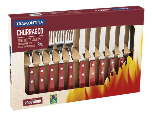 Set Cubiertos 12 Pz. Camping Asado Tramontina Mango Madera