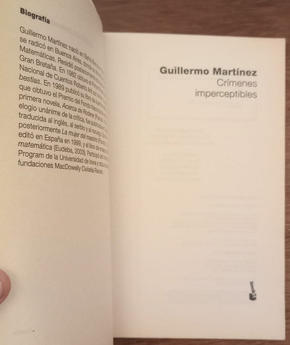 Crimenes Imperceptibles, Guillermo Martínez, Booket, 2008 (Usado)