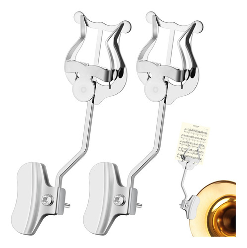 Lyra De Trompeta Plateada - Paquete De 2 Soportes Musicales