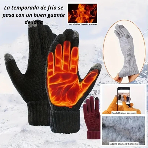 Guantes De Lana Térmicos Touch Invierno Frio Táctil Unisex Negro Lana