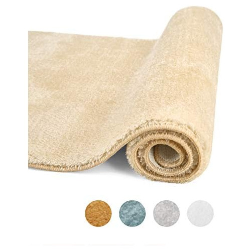 Alfombra De Baño De Microfibra (24x20, Beige), Suave Y...