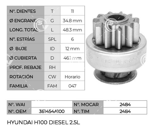 Bendix H100 2.5l Hr 2.5 Diesel Kia Bongo Sorento (11d 6e)