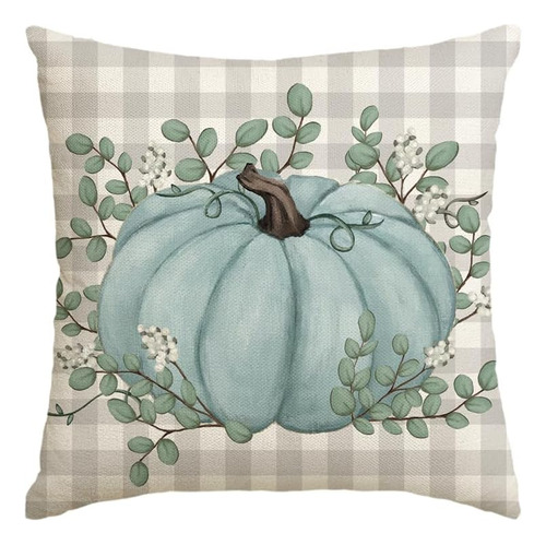 Funda De Almohada De Hojas De Eucalipto Calabaza Teal 1...