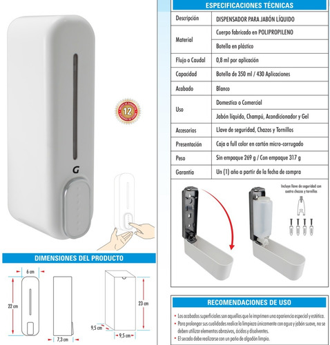 Dispensador De Jabon Liquido Blanco