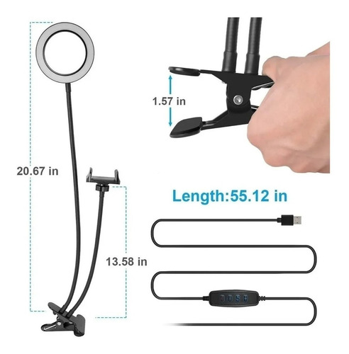 Imagen 3 de 7 de Lámpara Escritorio Aro Luz Fotografia Led Selfie Tiktok 2en1