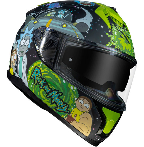Casco Norisk Strada Rick and Morty con visera, color negro, diseño de Ricky and Morty, talla 61/62