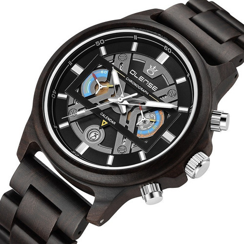 Olense Reloj Luminoso De Cuarzo De Madera Para Hombre Color De La Correa Negro