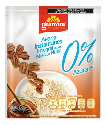 Avena Instantánea Granvita 0% Azúcar Miel Y Nuez 35g