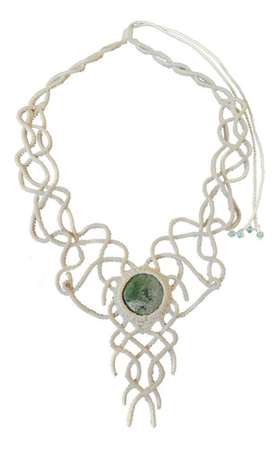 Collar Macramé Asimétrico Con Piedra Tipo Jade Artesanias Mt