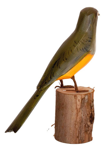 Escultura Madeira Recuperada: Sabiá Laranjeira, Tejo (113) Cor Laranja