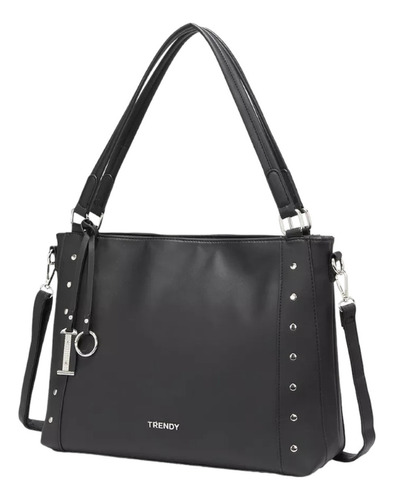 Cartera Mujer Trendy Bandolera Cuero Pu Organizador 21916 Acabado De Los Herrajes Níquel Color Negro Correa De Hombro Negro Diseño De La Tela Lisa