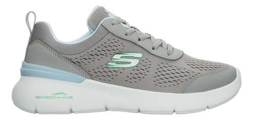 Tenis Dama Skechers Air Dynamight Gris Deportivo Entrenamiento Running Cintas Ajustables Para Mujer