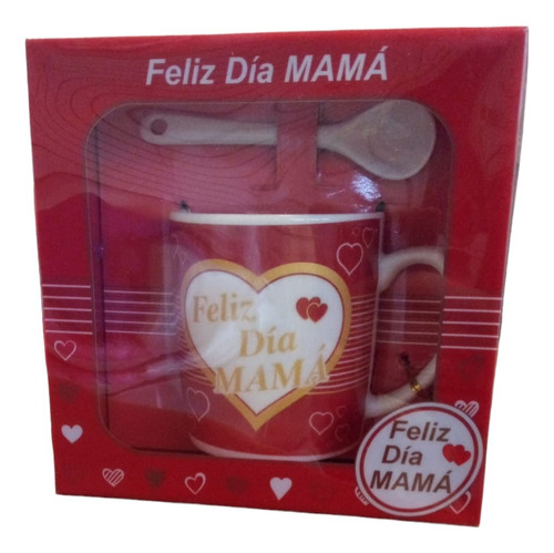 Taza Para Mamá  Cuchara Y Cajita De Regalo Feliz Día Mamá 