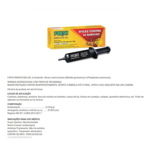 Imagem 3 de 5 de Baraticida Gel Forth - Seringa 10g - C/ Trava De Segurança