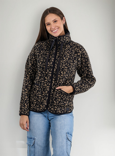 Poleron Polar Full Print Look Sherpa Negro Mujer Polemic