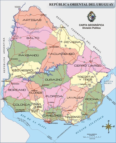 Mapa Político De Uruguay 60x90cm - Uru Insumos