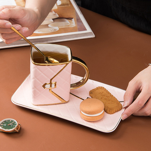 My Juego De Tazas De Café En Forma De Bolso Con Platillo Y