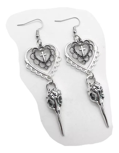 Aretes Corazón Cuervo Calavera Cráneo Rosas Vikingo Cruz