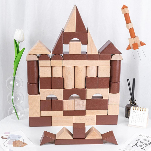 Juego De Bloques De Construcción De Madera, Bloques De