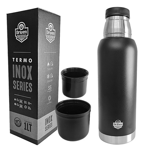 Termo Acero Driven 1 Lt Mantiene 24 Hs Doble Capa Inoxidable Color Negro