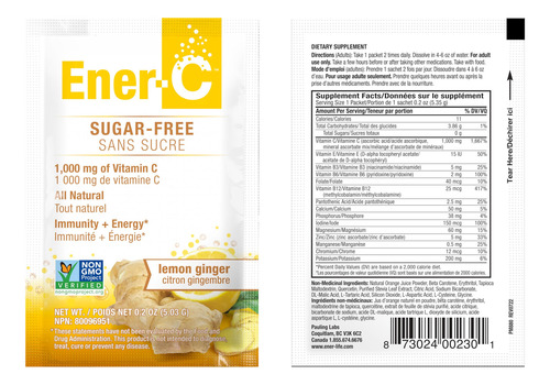 Ener-c Sin Azúcar Limón Jengibre 30ct Paquete 2 Sobres