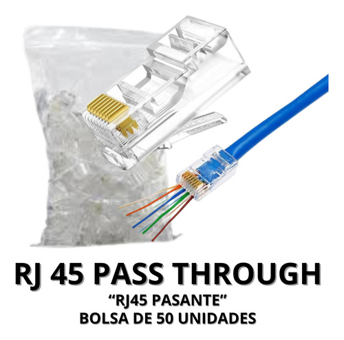 Conector Rj45 Cat5 Passthrough (pasante) 50 Unidades