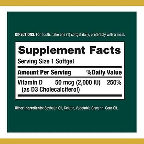 Natures Bounty Vitamina D3 50mcg Suplemento X150 Capsulas