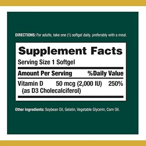 Natures Bounty Vitamina D3 50mcg 2000 Ui X 150 Capsulas Sin Sabor
