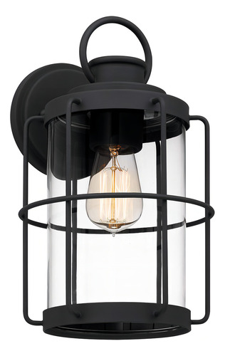 Aplique De Pared Exterior Negro Mate Con Pantalla De Vidrio