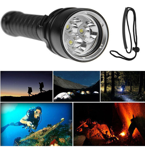 Linterna Led T 5121 Para Buceo Subacuático, 3000 Lm, 3 X Xml