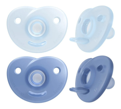 Kit 2 Chupetas Avent Soothie 100% Silicone 0m+ Azul