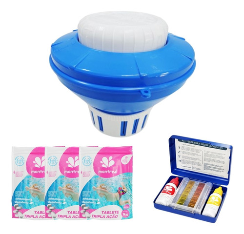 Clorador Flutuante Sodramar 3kg Tripla Ação + Kit Teste