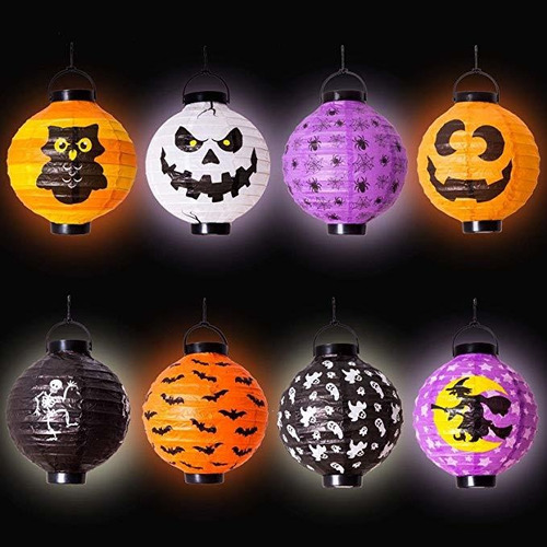 8 De Halloween Decoraciones De Lámparas De Papel Con Luz Led