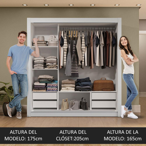 Ropero Closet Madesa 3 Puertas 1 Espejo Bg 02 Color Blanco/Gris