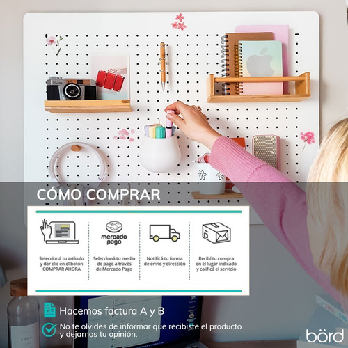 Imagen 9 de 10 de Organizador De Pared Base Madera Börd Con Accesorios 50x58,5