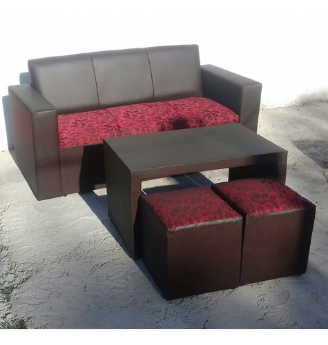 Sillón De 3 Cuerpos ,mesa Y 2 Puff