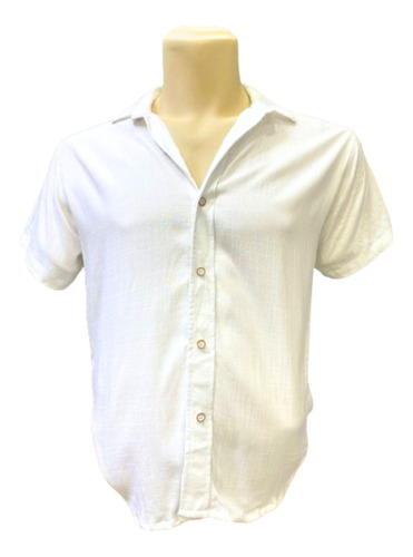 Camisa De Lino De Manga Corta Para Hombre En Blanco