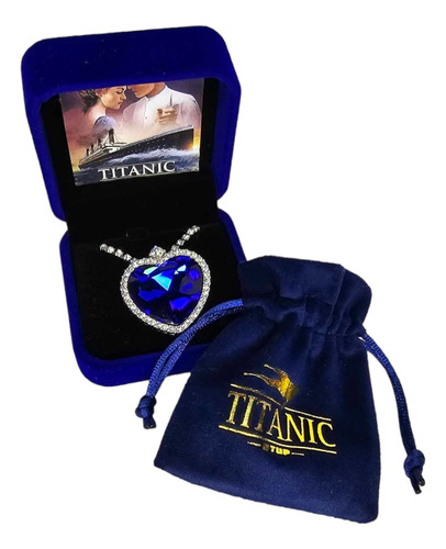 Set Joyería Plata Titanic Corazón Azul Zafiro Con Estuche