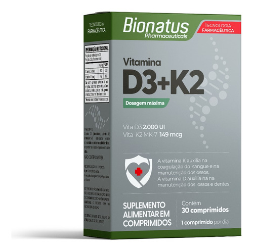 Vitamina D3+k2 Mk-7 30 Comprimidos Bionatus