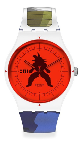 Reloj Swatch Vegeta X Swatch Suoz348 Color de la correa Azul Color del bisel Blanco Color del fondo Rojo