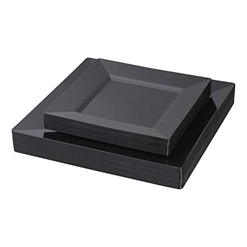 Select Settings 40 Pc. Black Square Plastic Plates 20 D...